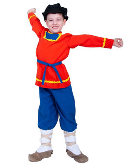 Костюм народный для мальчика Иванушка в лаптях, рубаха, штаны, картуз, лапти р-р. 116