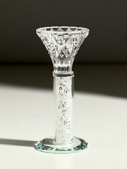 Стеклянный подсвечник на 1 свечу Тюльпан с белыми шариками, прозрачный, 14?6?6 см