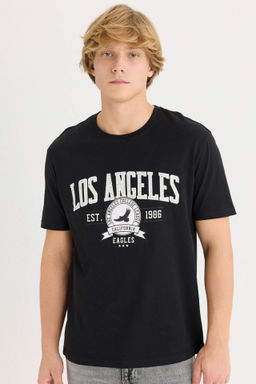 Regular Fit Bisiklet Yaka Bask?l? K?sa Kollu Tisort - Defacto фото 3