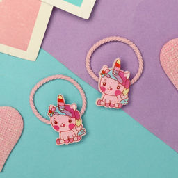 Цена за 6 шт. Резинки для волос «Крошка глянец», набор 2 шт., единорожка весёлый, 3 см, розовые