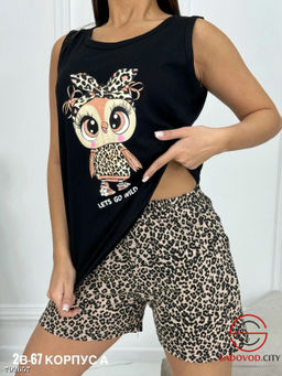 пижама женская с шортами леопардовая