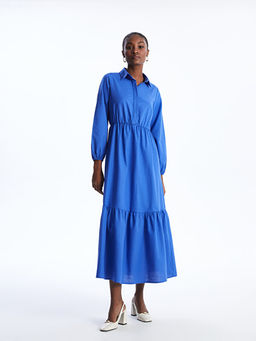 G?mlek Yaka D?z Uzun Kollu Elbise