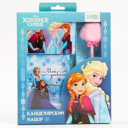 Подарочный набор: записная книжка на замочке, наклейки и ручка - пушистик, Холодное сердце