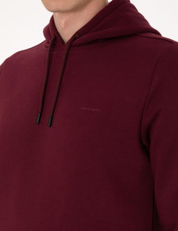 Bordo 2 _plik Regular Fit __i Polarl_ Kap__onlu Basic Sweatshirt