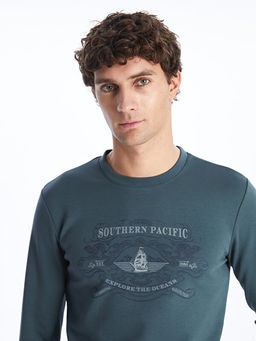 Bisiklet Yaka Uzun Kollu Bask?l? Erkek Sweatshirt