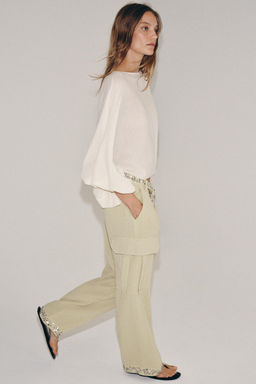 PANTAL?N CARGO LENTEJUELAS ZW COLLECTION / Khaki claro - Zara фото 3