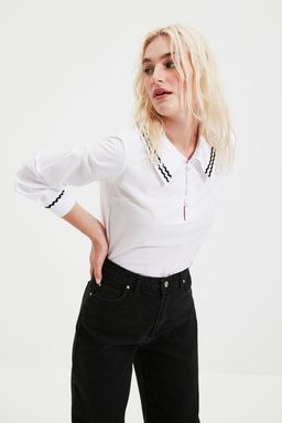 Trendyolmilla Beyaz Yaka Detayl? Dokuma Bluz TWOSS20BZ0036