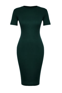 Siyah Bisiklet Yaka Fitilli Esnek Orme Midi Kalem Elbise TWOSS24EL00486 - Trendyolmilla фото 15