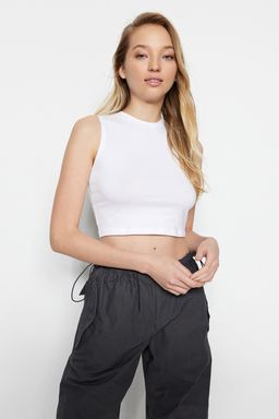 Siyah-Beyaz 2li Paket Kolsuz Crop Pamuklu Esnek Orme Atlet TWOSS23AL00010