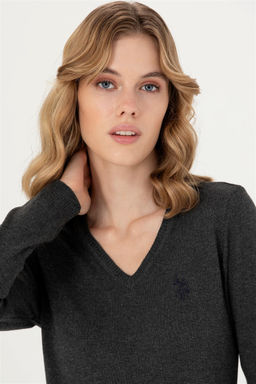 U. S. Polo Assn Женский базовый свитер антрацитового цвета с v-образным вырезом - U.s. polo assn фото 9