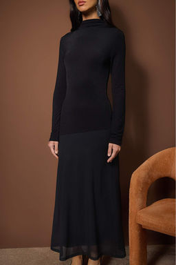 Kahverengi A Kesim/Can Form Tul Garni Detayl? Midi Uzun Kollu Esnek Orme Elbise TWOAW26EL00140 - Trendyolmilla фото 7