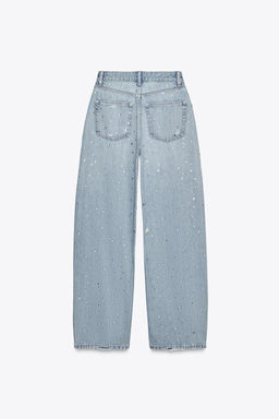 TRF CURVED RHINESTONE HIGH-WAIST JEANS - Zara фото 7
