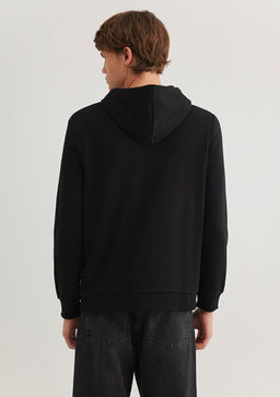 Muhur Logo Bask?l? Kapusonlu Siyah Sweatshirt - Mavi фото 5