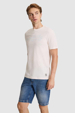 Erkek Krem Regular Fit Bisiklet Yaka Ti__rt