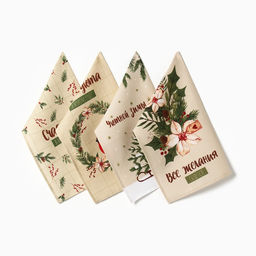 Набор новогодних полотенец Доляна Зимние праздники 28х46 см - 4 штуки, 100% хлопок, вафля 160 г/м2  фото 2