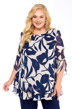 Костюм Элль стиль 2213/8-Р темно-синий+бежевый/темно-синий  фото 3