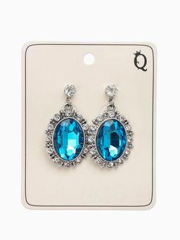 Серьги со стразами "Овал грань", цвет голубой в серебре
