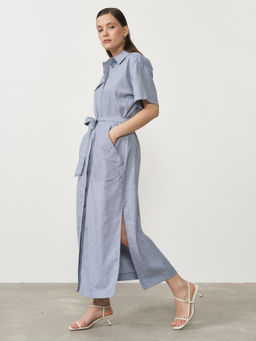 Платье льняное 90704 синее