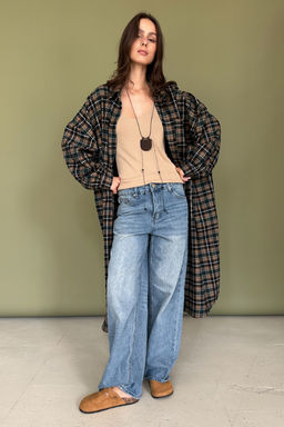 Рубашка удлиненная AUTUMN046/03/Бежевый, зелёный - M&G all natural фото 6