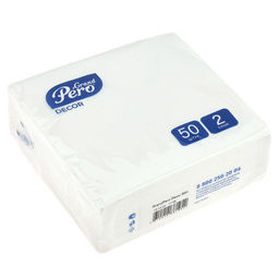 Салфетки бумажные 24х24см GrandPero Decor, 2-х слойные, 50 штук в упаковке, белый (Россия)