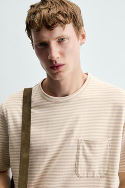 CAMISETA JACQUARD RAYAS BOLSILLO / Gris / Natural - Zara фото 5