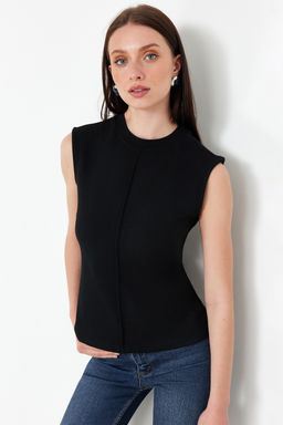 Trendyolmilla Siyah Viskoz/Yumusak Kumas Fitted/Vucuda Oturan Esnek Orme Bluz TWOSS24BZ00432  фото 8