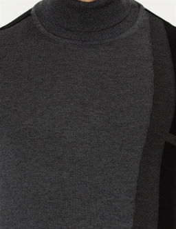 Gri Slim Fit Bal_k__ Yaka Triko Kazak
