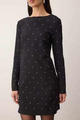 Siyah Tas Bask?l? Dokuma Mini Astars?z Elbise TPRAW26EL00090 - Trendyolmilla фото 2