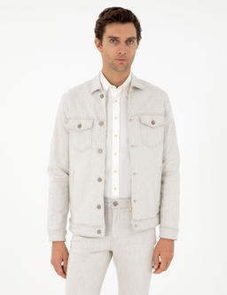 Бежевая джинсовая куртка классического кроя