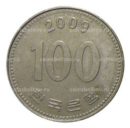 Монета 100 вон 2009 года Южная Корея