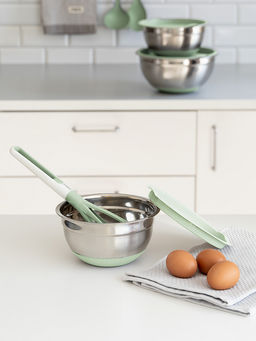 Миска для смешивания продуктов с крышкой 1,4л мятный нержавеющая сталь, силикон, ПП