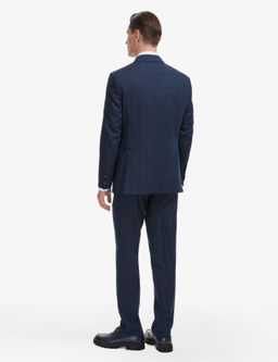 Lacivert Slim Fit Y_n _pek Kar___ml_ K_rlang__ Yaka Kruvaze Tak_m Elbise
