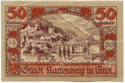Банкнота 50 геллеров 1920 года Австрия  Раттенберг (нотгельд)