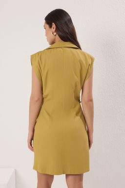 Yag Yesili Dugme Detayl? Gabardin Mini Dokuma Gomlek Elbise TWOSS22EL2970