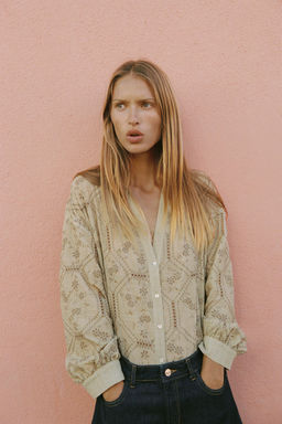 SHIRT WITH CUTWORK EMBROIDERY - Zara фото 10