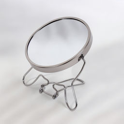 Цена за 2 шт. Зеркало настольное, с увеличением х2, круглое, настенное, двустороннее, 11×18.5 см, (d=9 см), металлическое