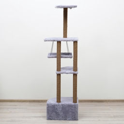 Комплекс для кошек с когтеточкой, угловой, с гамаком, 48 х 48 х 171 см, серый - Пижон фото 13