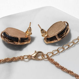 Гарнитур 3 предмета: серьги, кулон, кольцо «Капли», цвет чёрно-белый в золоте, 45 см