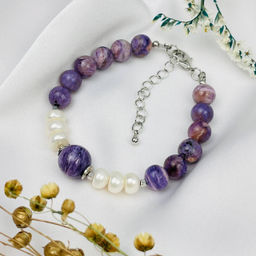 Браслет из Чароита с Жемчугом 18,5 см +