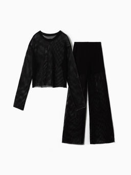 Костюм женский (лонгслив, брюки) MINAKU: Casual Collection, размер 48, чёрный