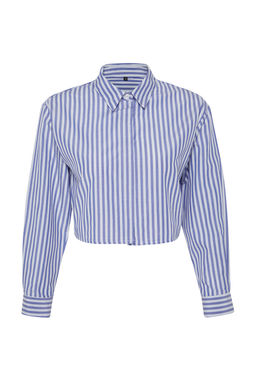 TRENDYOLMILLA Cizgili Crop Dokuma S?rt Dekolteli Keten Gorunumlu Plaj Gomlegi TBESS24GO00012  фото 5