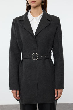 Antrasit Fitted Kemerli Yunlu Midi Kaban TWOAW25KB00071