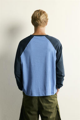 CAMISETA COLOR BLOCK ALGOD?N - LINO / Azul / ?ndigo - Zara фото 3