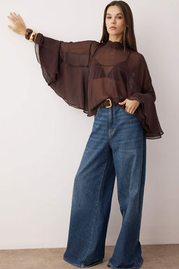 Koyu Kahverengi Volanl? Astars?z Boho Dokuma Bluz TWOAW26BZ00203 - Trendyolmilla фото 2