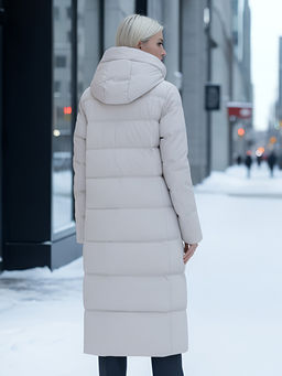 Пальто утепленное стеганное зимнее с капюшоном женское бежевого цвета 9627B - Mtforce фото 19