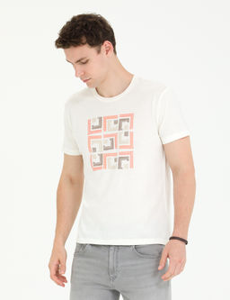 Ekru Slim Fit Bisiklet Yaka Ti__rt