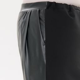 Брюки прямые, черные, комбинированные с кожей