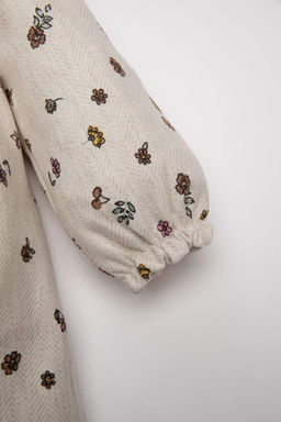 Жаккардовое платье с длинными рукавами и цветочным принтом для маленьких девочек - Defacto фото 3