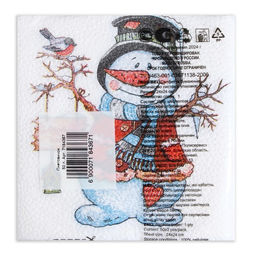 Цена за 4 шт. Салфетки новогодние бумажные Снеговичок, 24?24 см, 50 шт.