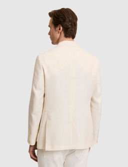 Beyaz Slim Fit Y_n Keten Kar___ml_ Bal_ks_rt_ K_rlang__ Yaka Kruvaze Ceket
